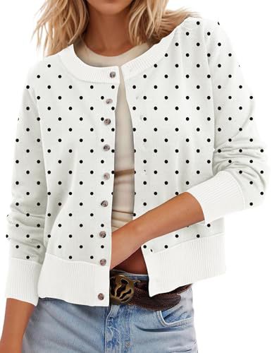 Women's Polka Dot Print Button Cardigan Sweater