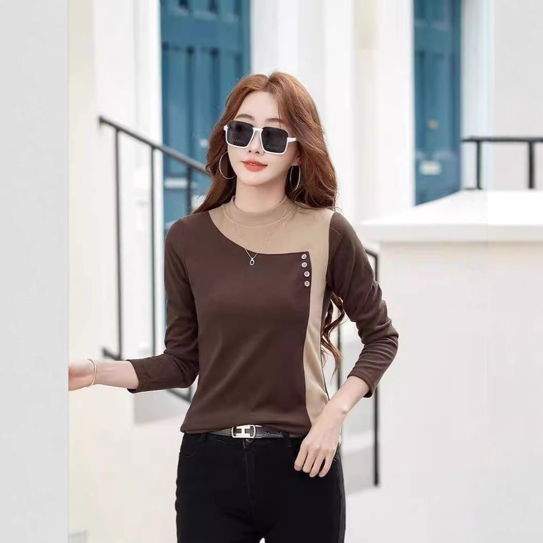 Fleece-Lined Slim Fit Long Sleeve T-Shirt Solid Color Pullover