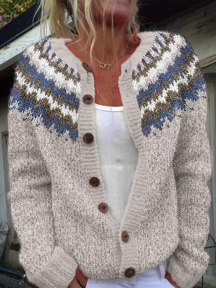 Women's Floral Line Print Cardigan Sweater