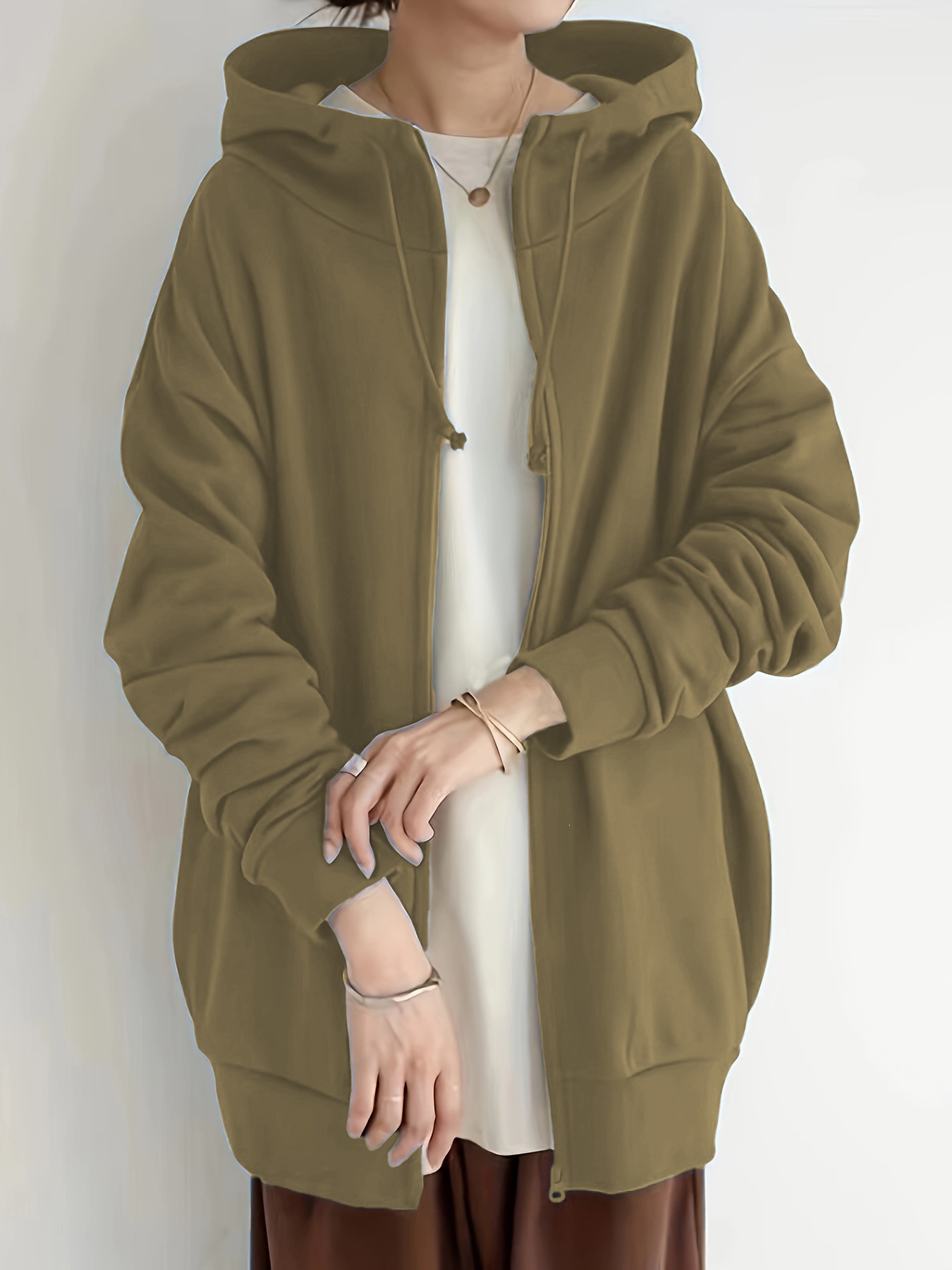 Women's Long Zip-Up Hooded Fleece Sweatshirt Plus Size Streetwear