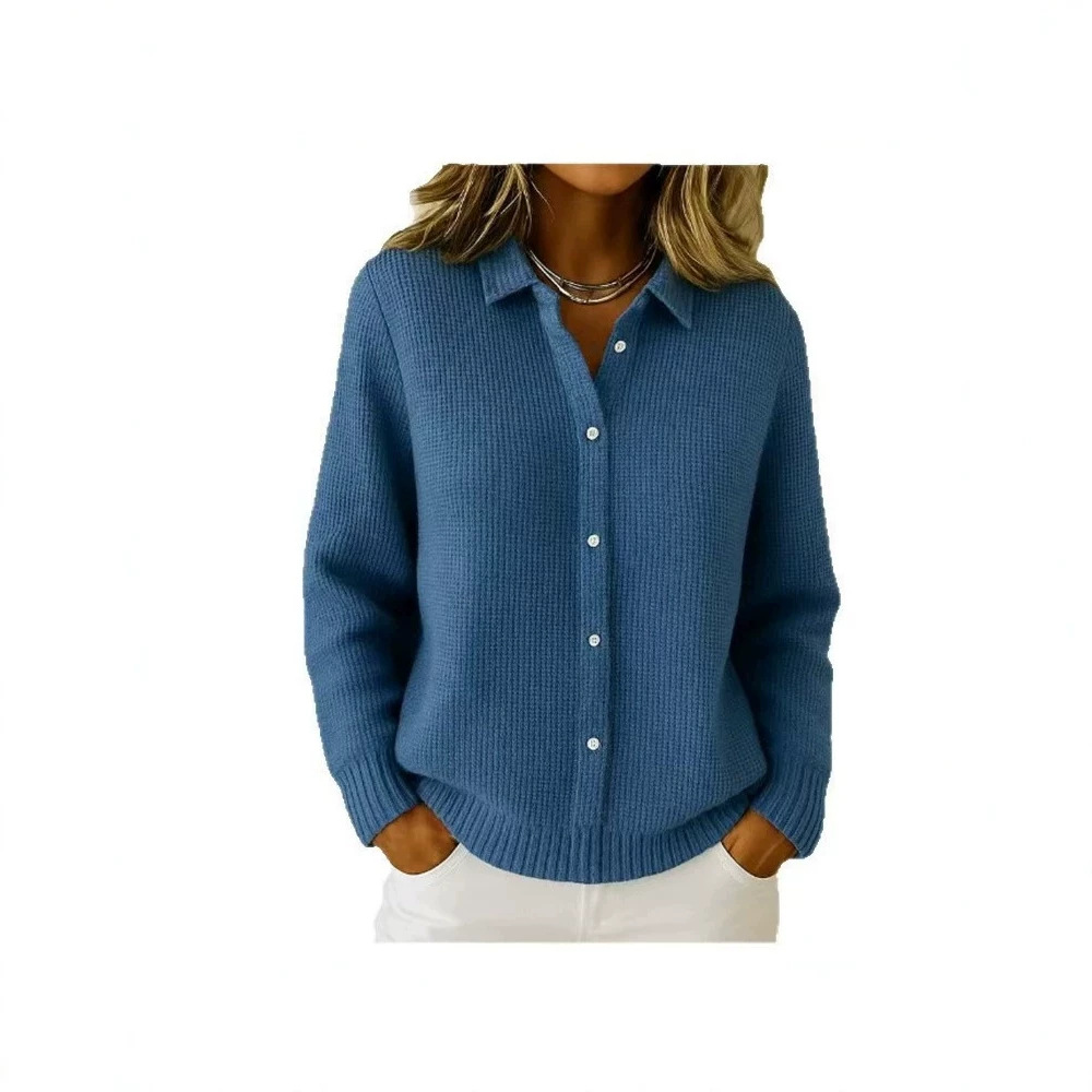 Button-Front Polo Collar Cardigan Sweater