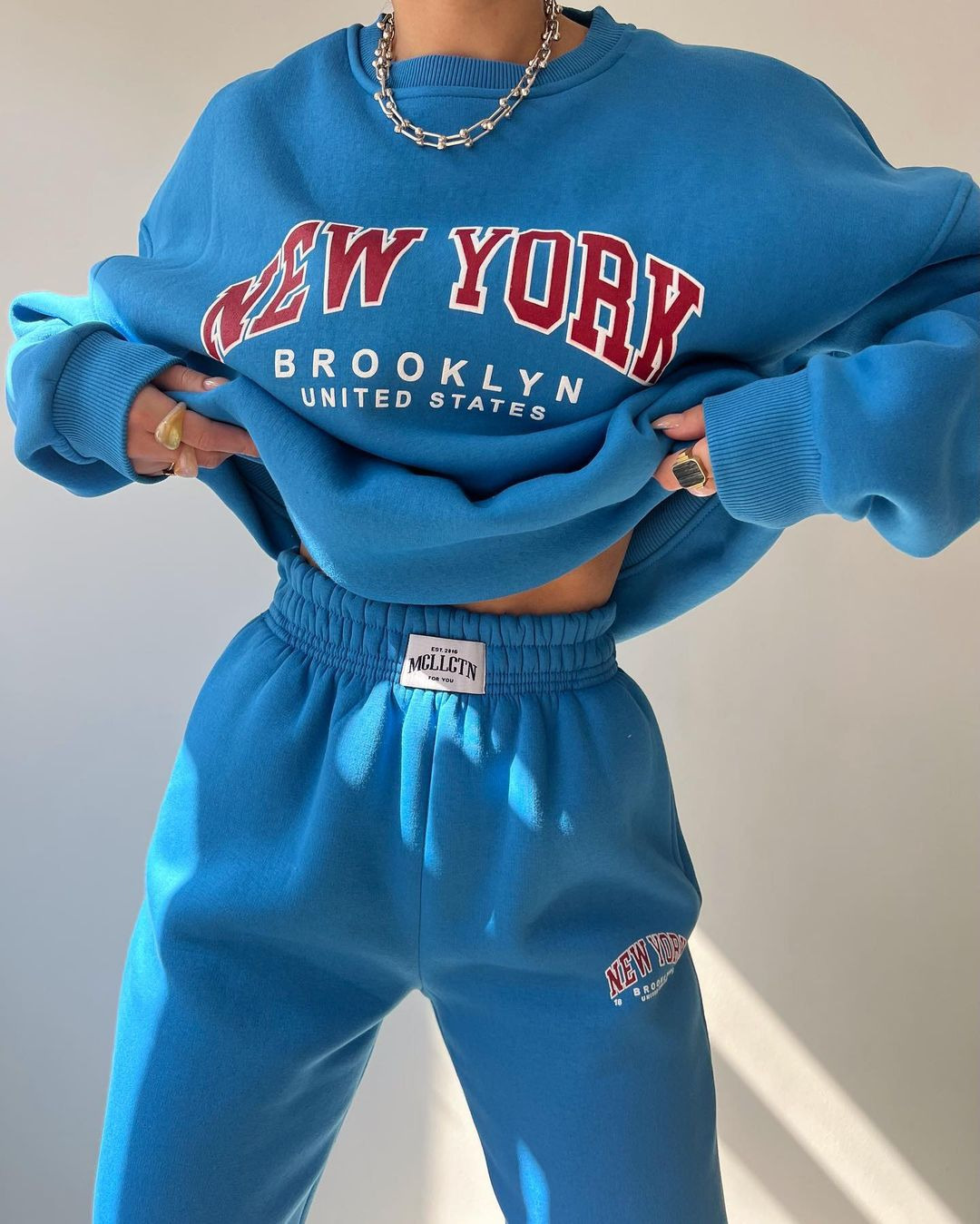 Women's Casual Print Fleece-Lined Sweatshirt and Pants Set