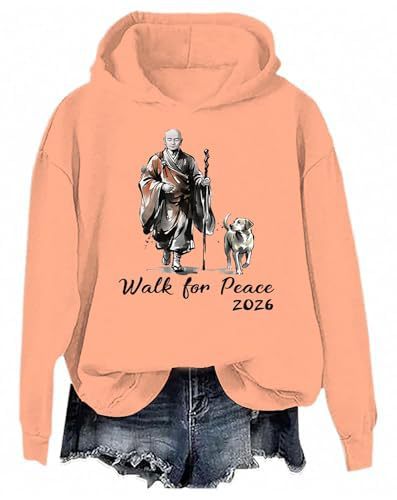 Women's Peace & Light Monk Print Casual Hoodie