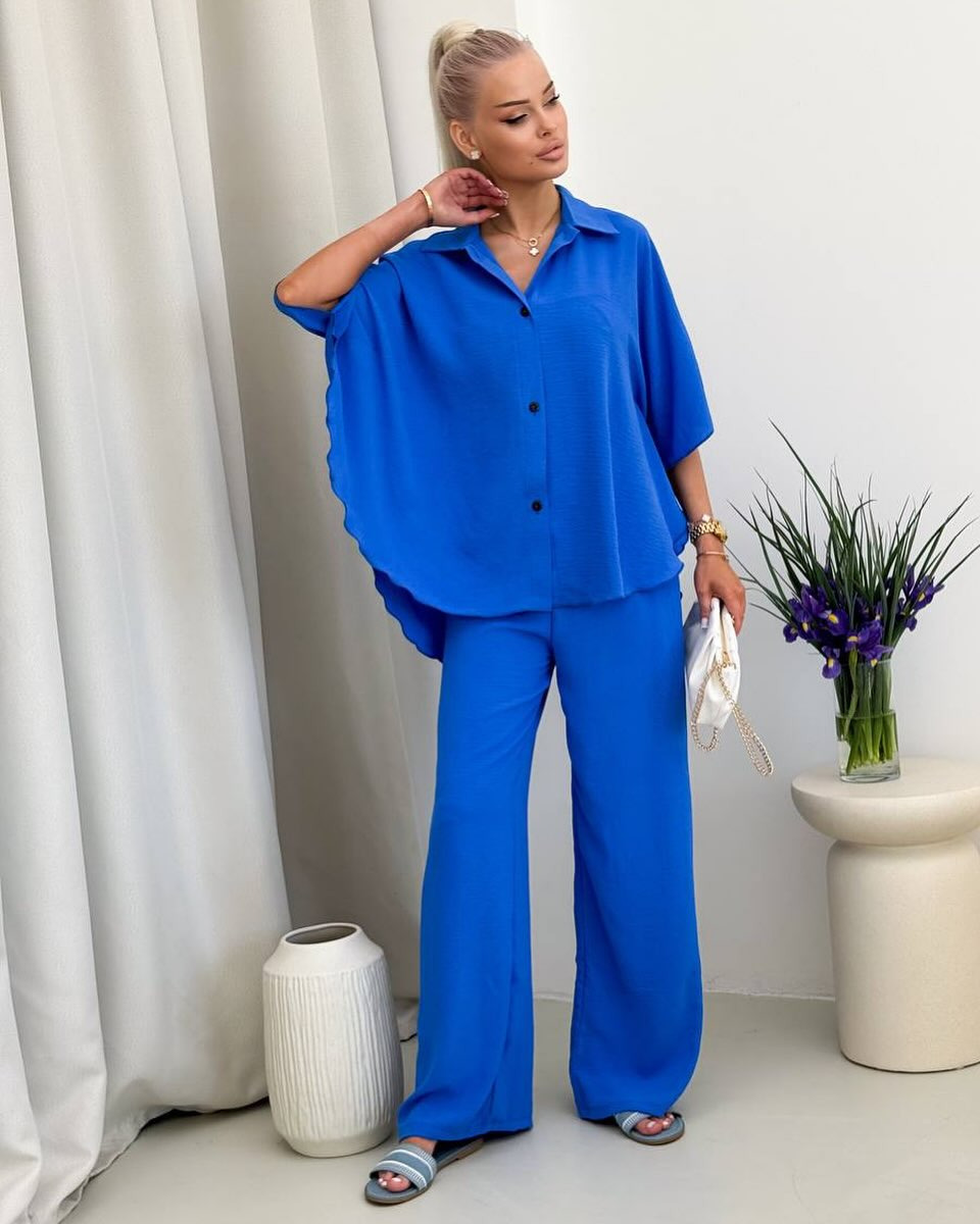 Women's Two-Piece Collared Shirt and Pants Set