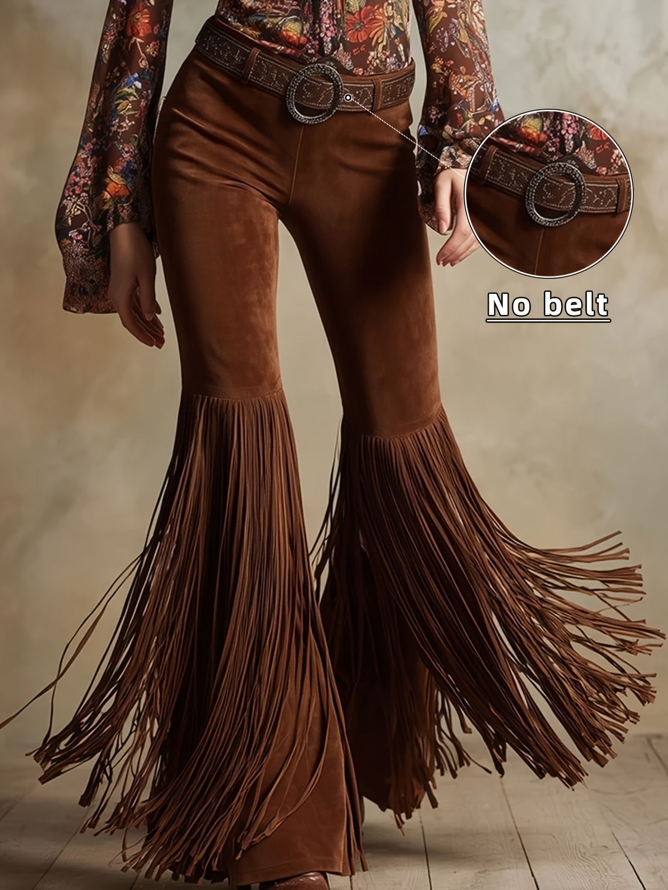 Women's Retro Western Fringe Faux Suede Flare Pants