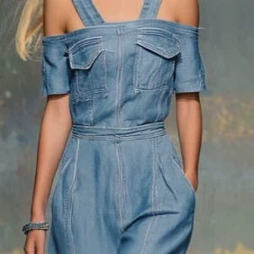 Retro One-Shoulder Denim Jumpsuit