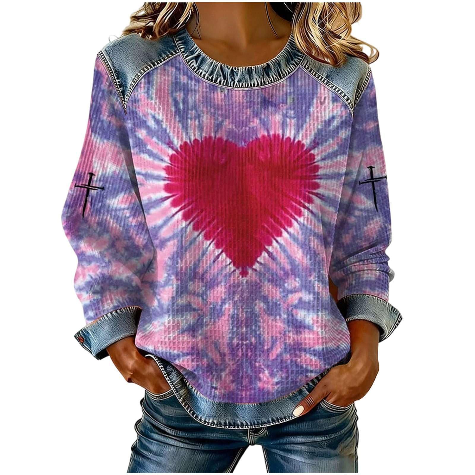 Women's Heart Print Crewneck Sweatshirt