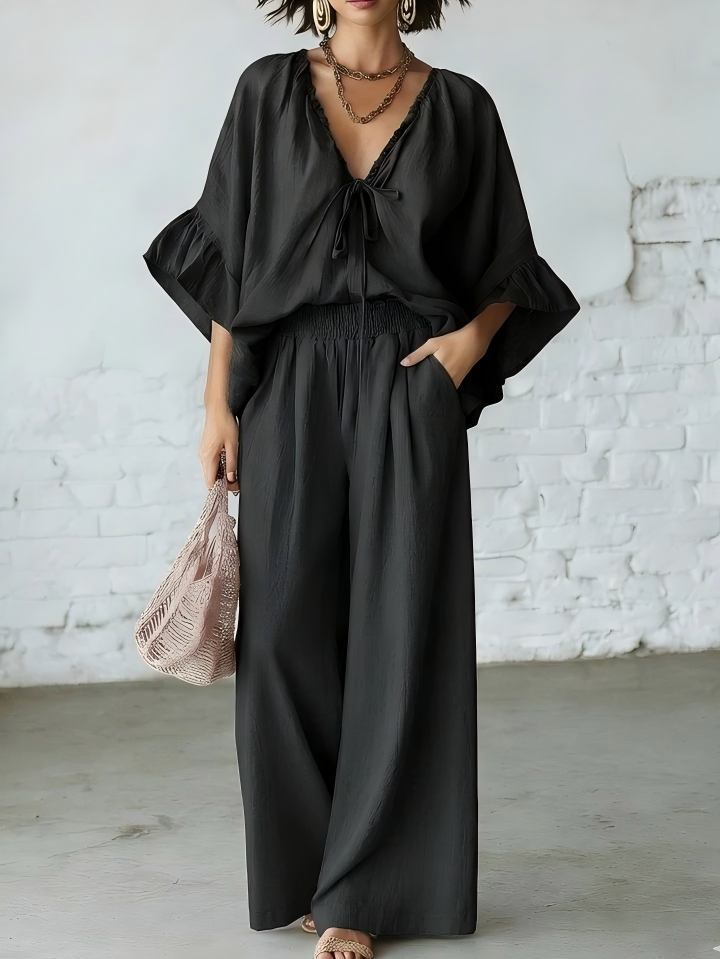Women's Casual Two-Piece Set with T-Shirt and Loose Pants