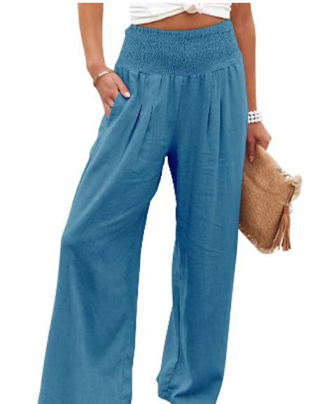 Women's Summer Wide-Leg Cotton-Linen Blend Pants Casual Loose Long Trousers