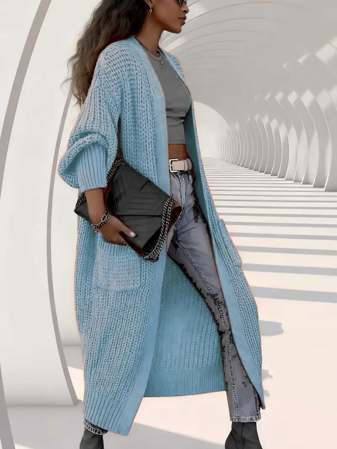 Women's Thick Knit Long Cardigan Sweater Coat Loose V-Neck Long Sleeve Midi