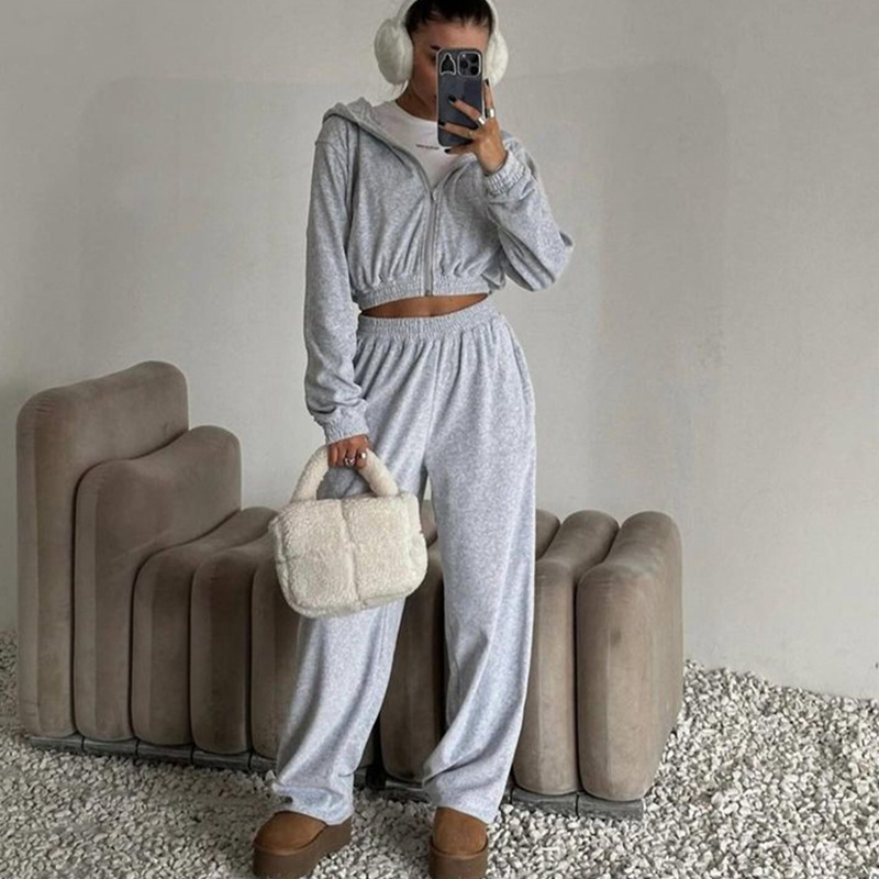 Women's Casual Hooded Cardigan and Pants Two-Piece Set