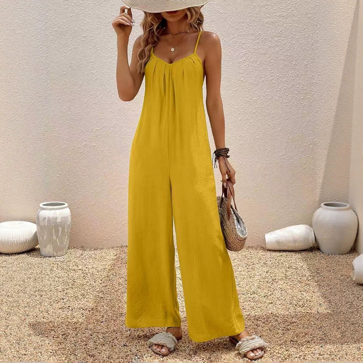 Women's Adjustable Strap Jumpsuit Solid Color Elegant Vacation