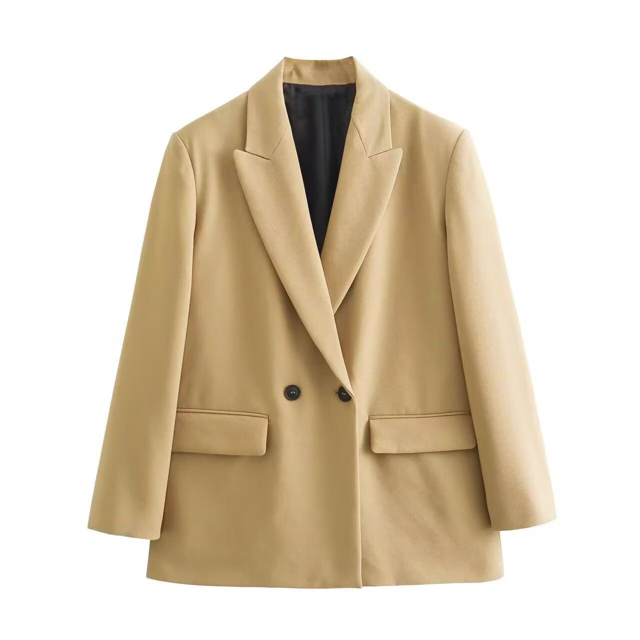 Women's Solid Button-Up Jacket Slim Fit V-Neck Long Sleeve