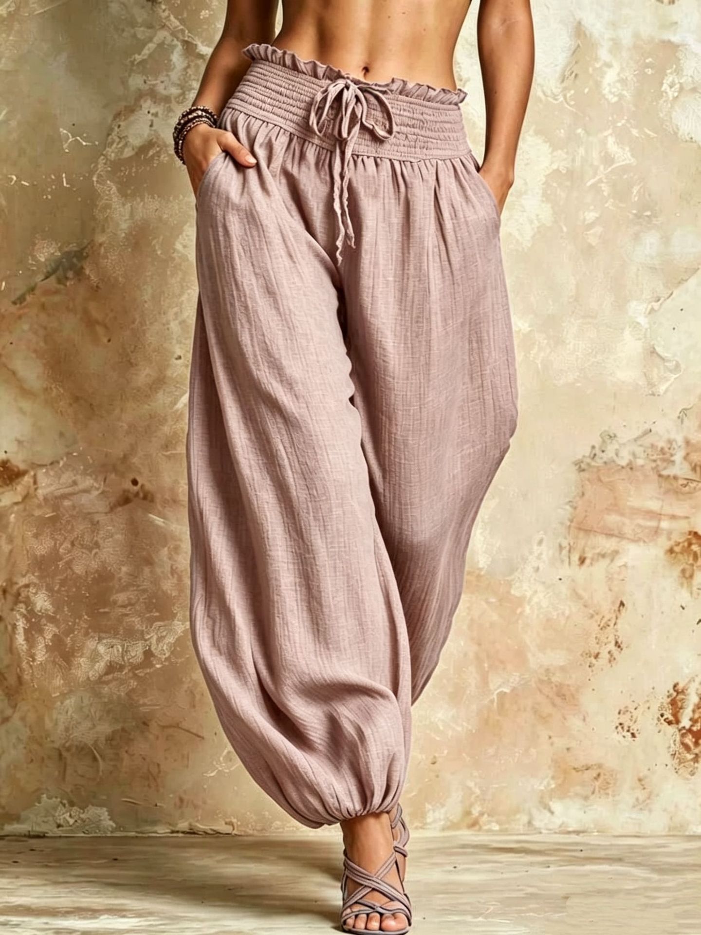 Solid Color High-Waist Straight-Leg Casual Pants