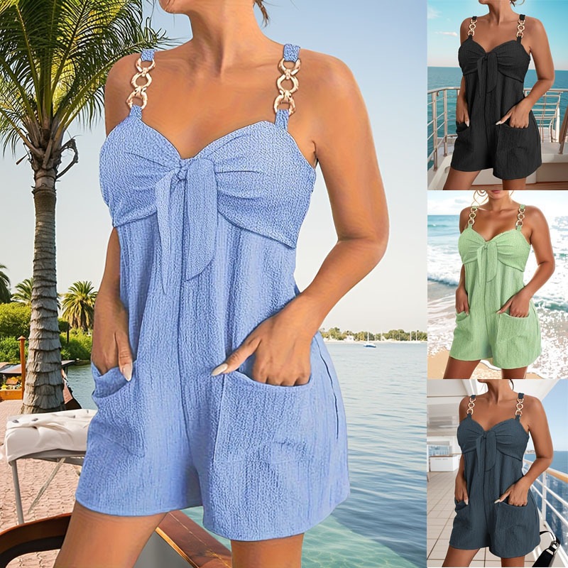 Women's Summer Sleeveless Cami Romper with Shorts Open Back