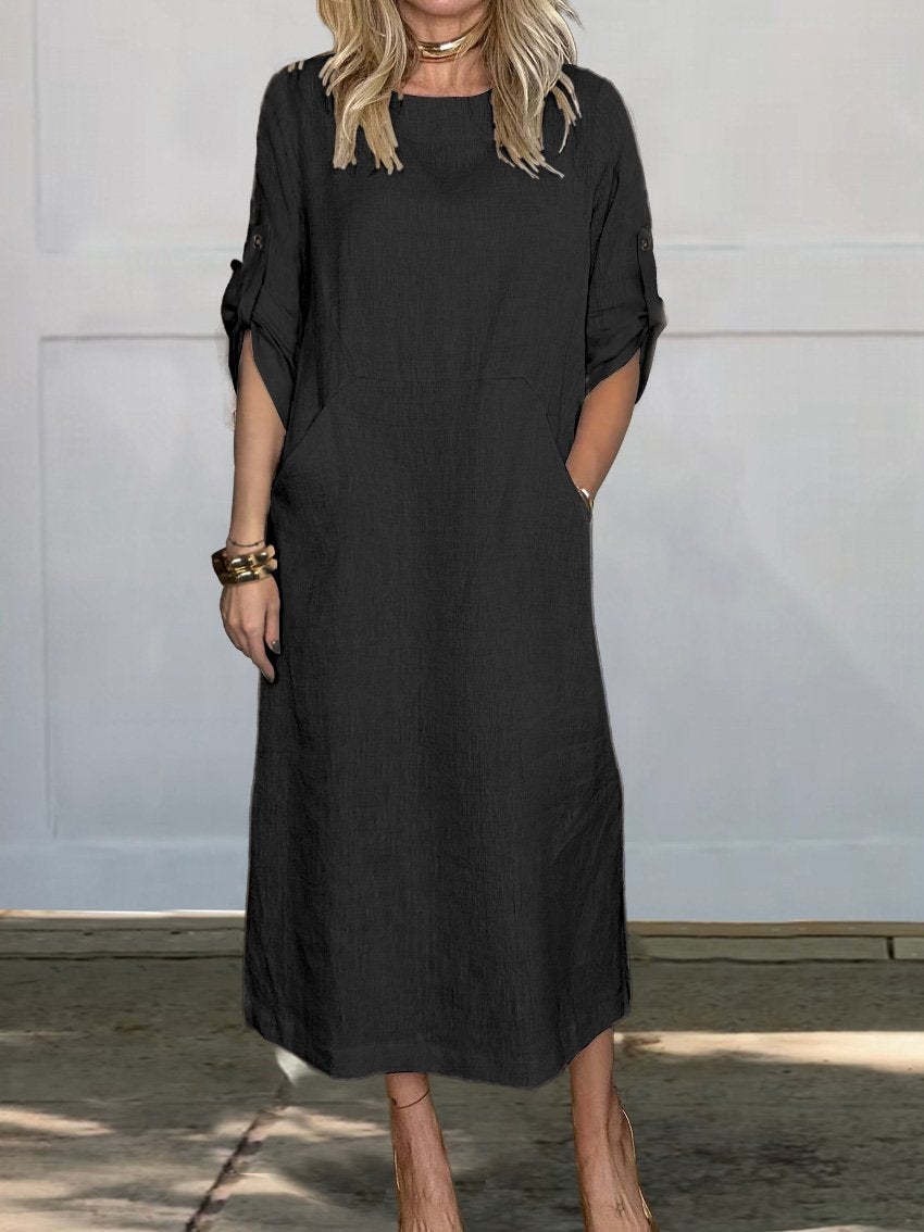 Women's High-Waist Round-Neck Solid Bodycon Dress