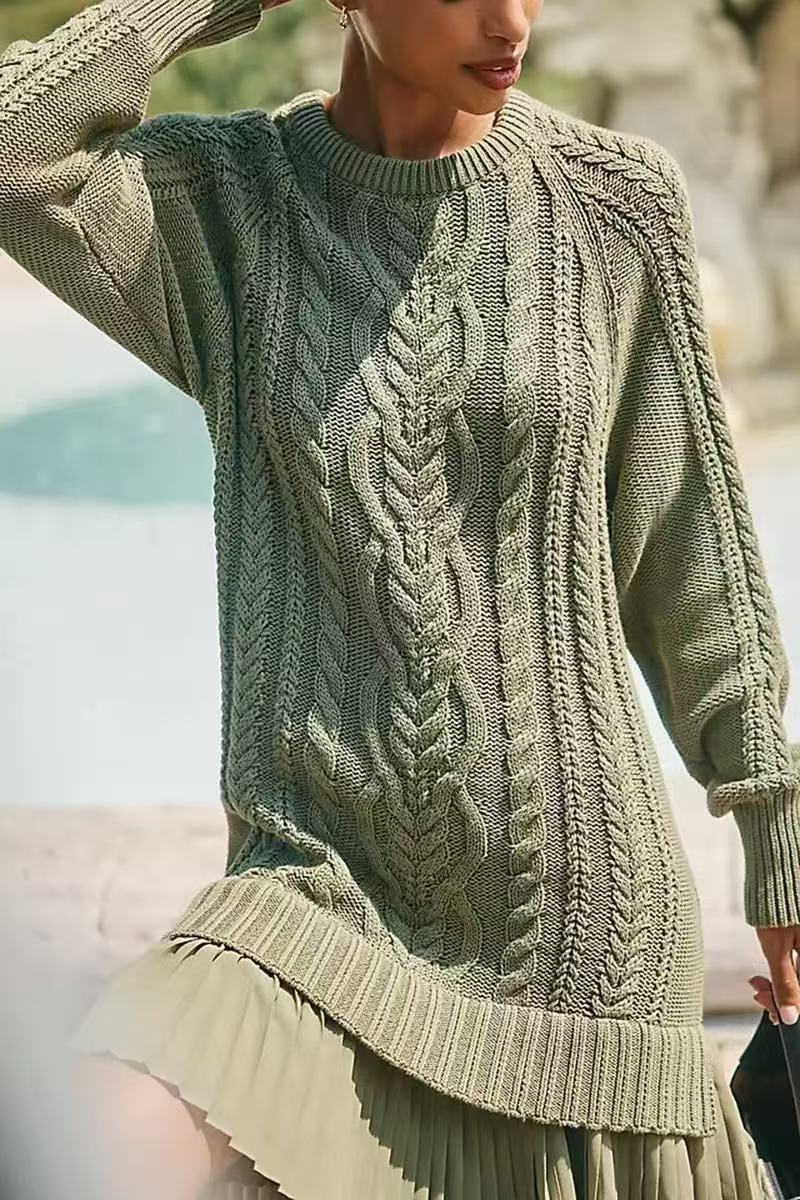 Cable-Knit Chiffon Spliced Mini Dress