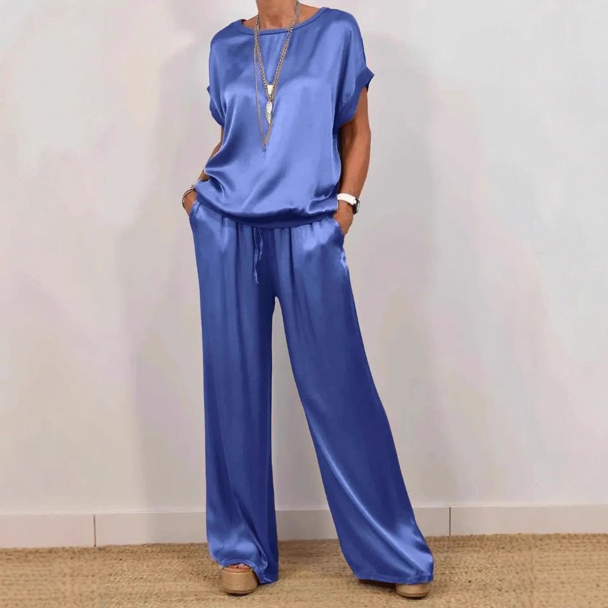 Relaxed-Fit Shirt and Wide-Leg Pants Casual Set
