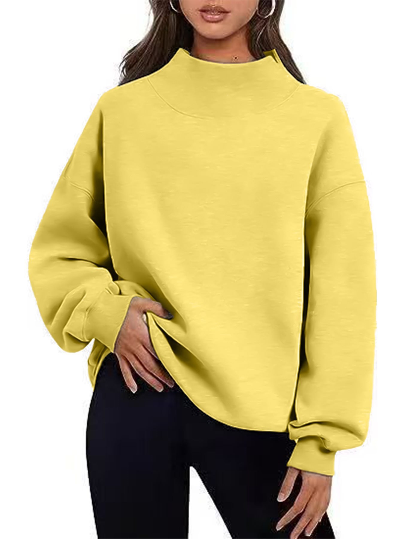 Women's Fleece-Lined Sweatshirt Half Turtleneck Loose Fit