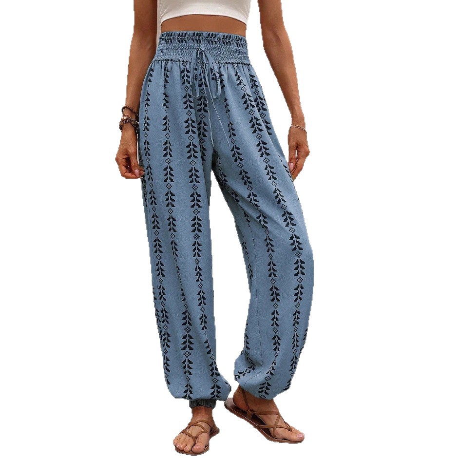 Women's Grid Wide-Leg Lantern Pants High Waist Loose Fit