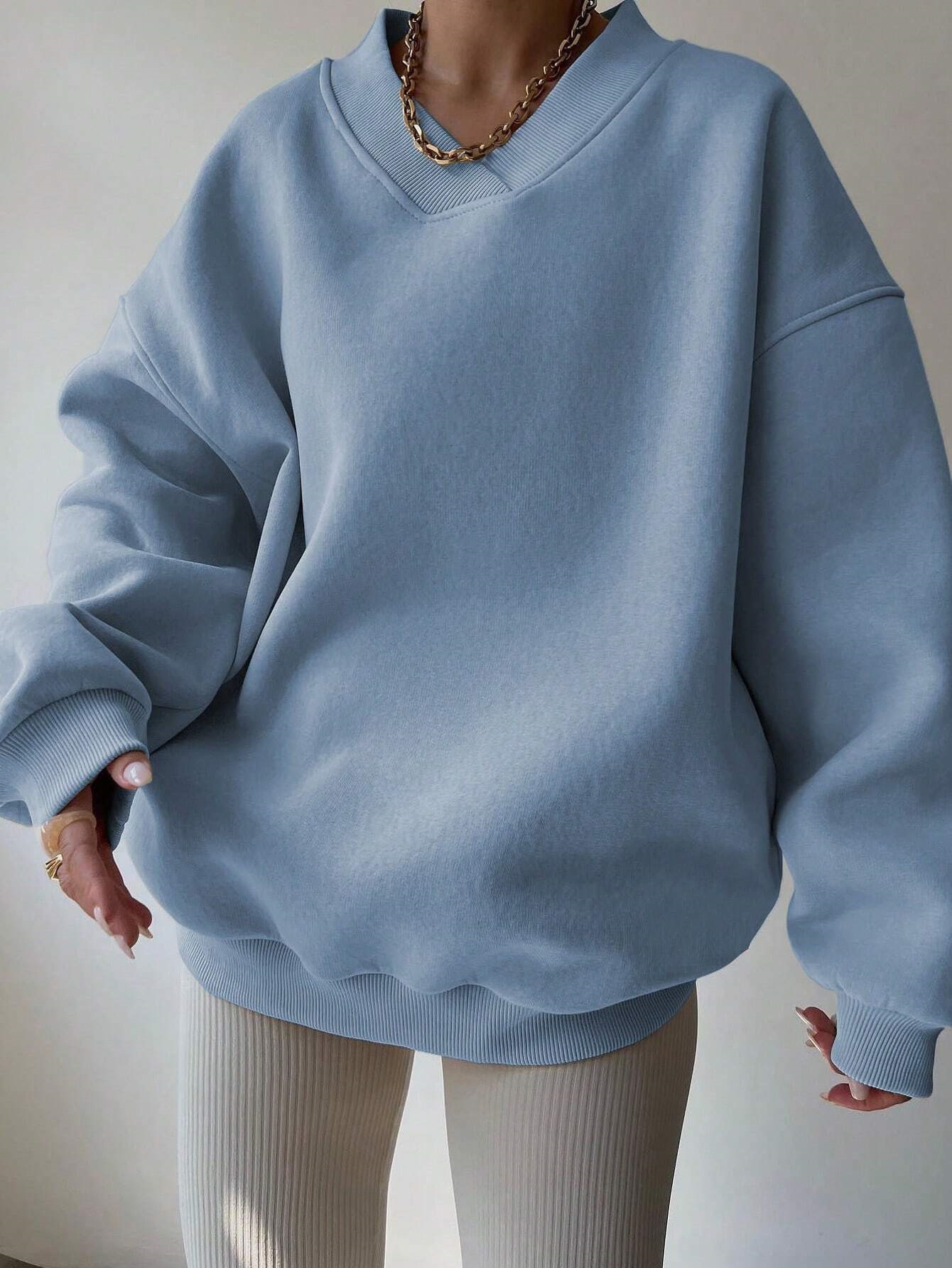 Women's Casual Solid Color Long Sleeve Crewneck Sweatshirt Loose Plus Size Pullover