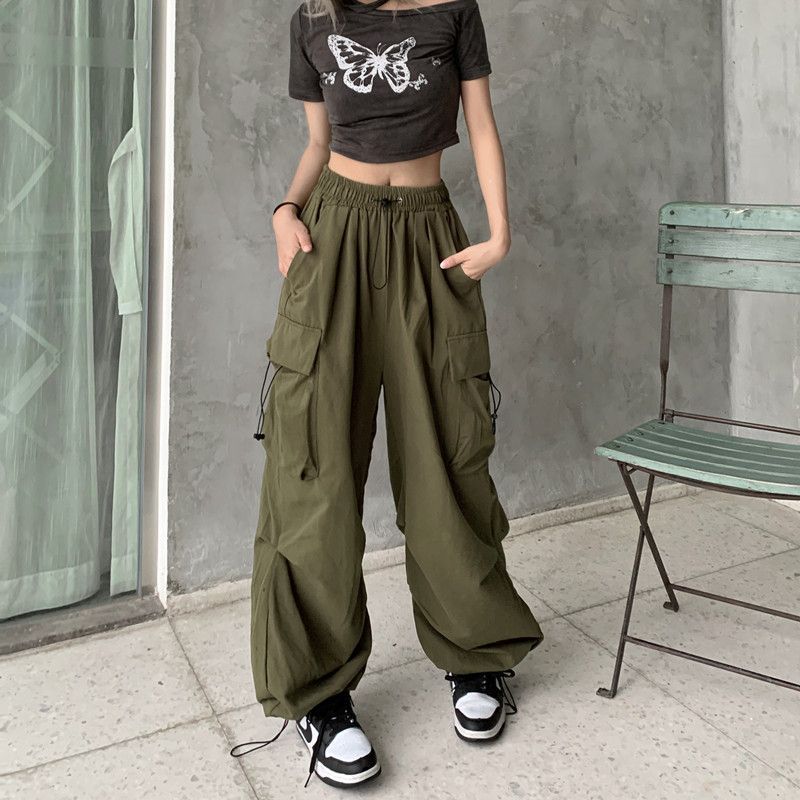 American Retro Cargo Pants for Women Summer Straight-Leg Loose Wide-Leg Tapered Pants