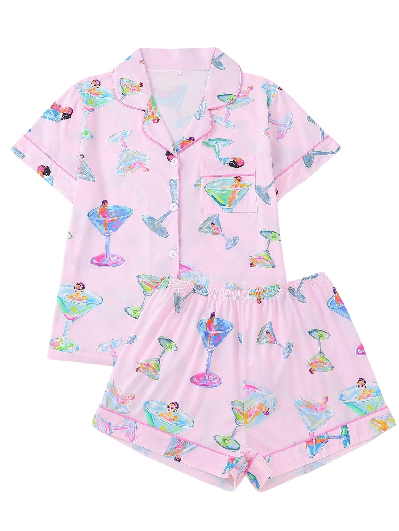 Women's Summer Hawaiian Print Short Sleeve Shirt Set