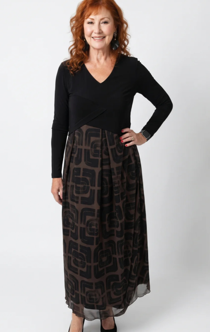 3D Print V-Neck Long Sleeve Loose Casual Dress