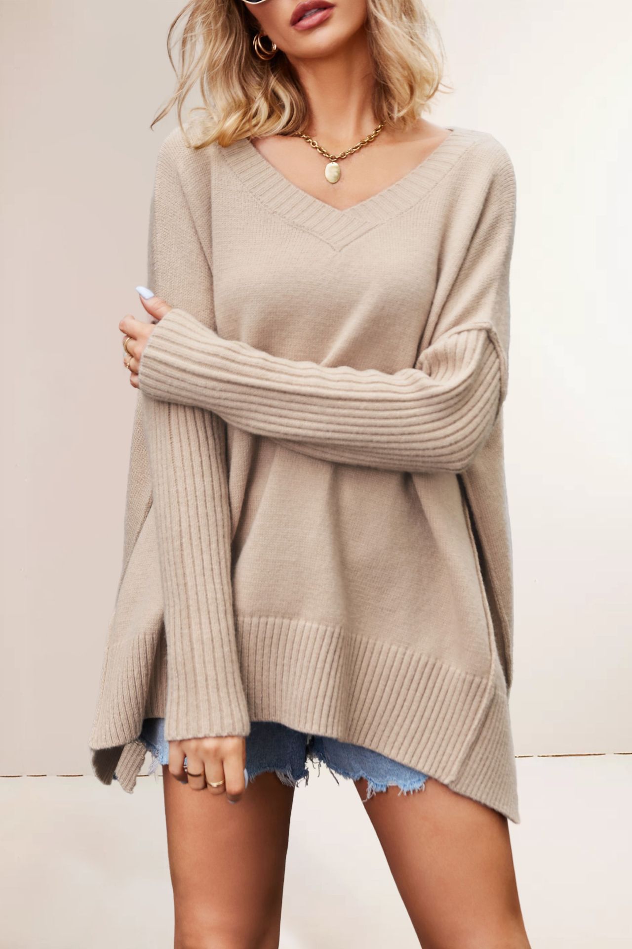 V-Neck Plus Size Knit Sweater