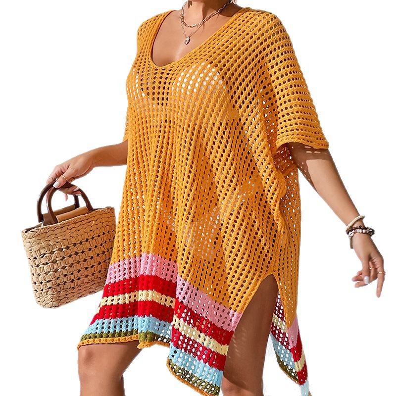V-Neck Open-Knit Beach Cover-Up