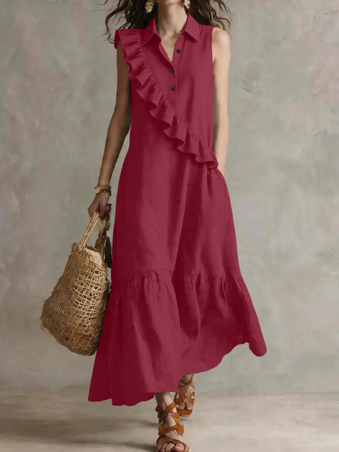 Sleeveless Blazer-Collar Midi Dress