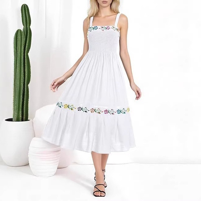 Floral Embroidered Sleeveless A-Line Midi Dress