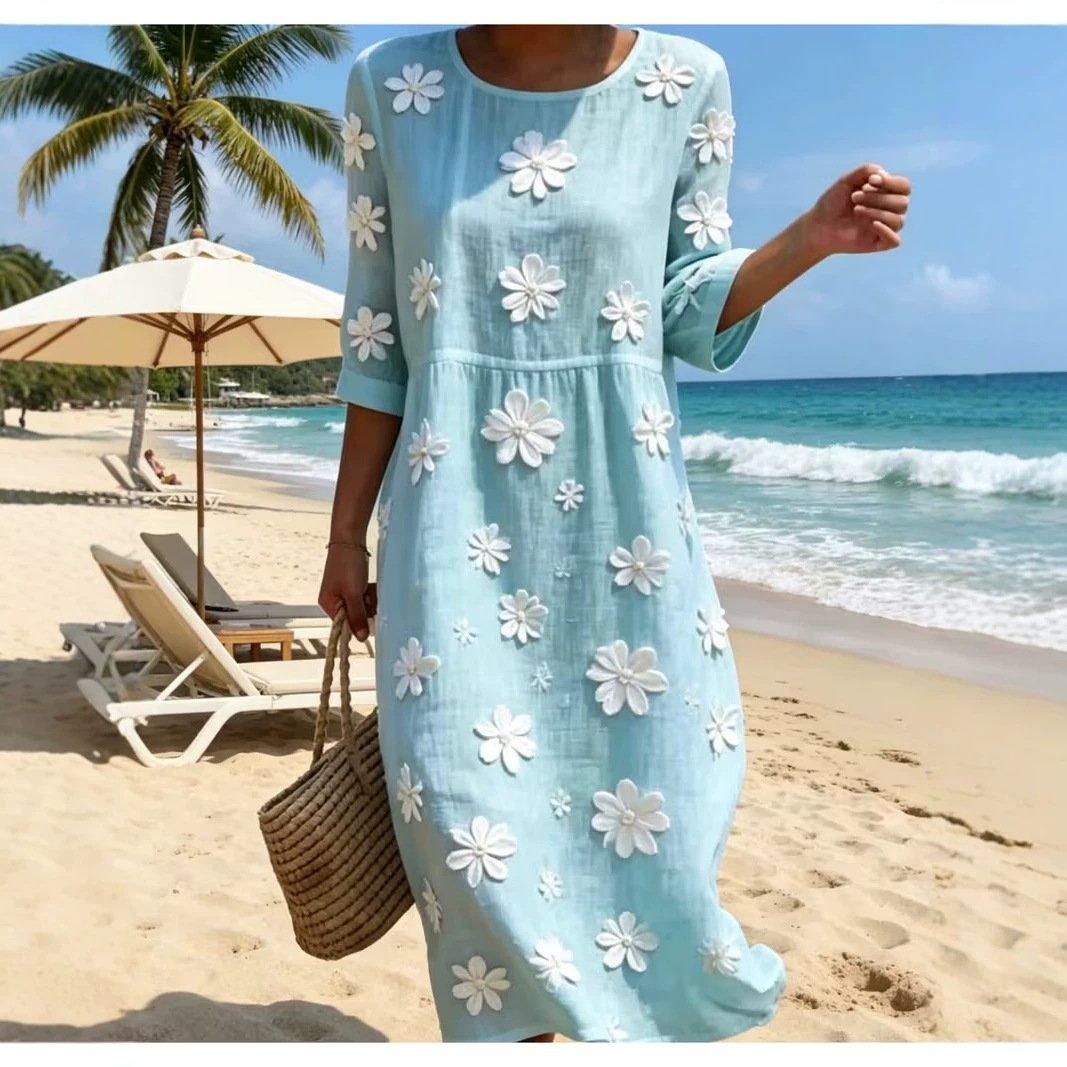 Women's Daisy Print Pleated Midi Dress