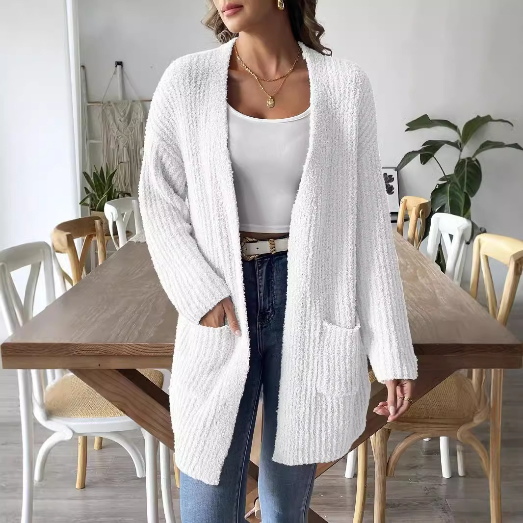Women's Soft Knit Open-Front Cardigan Sweater with Pockets