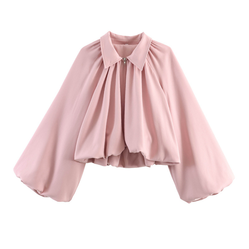Women's Collared Balloon Sleeve Bomber Jacket