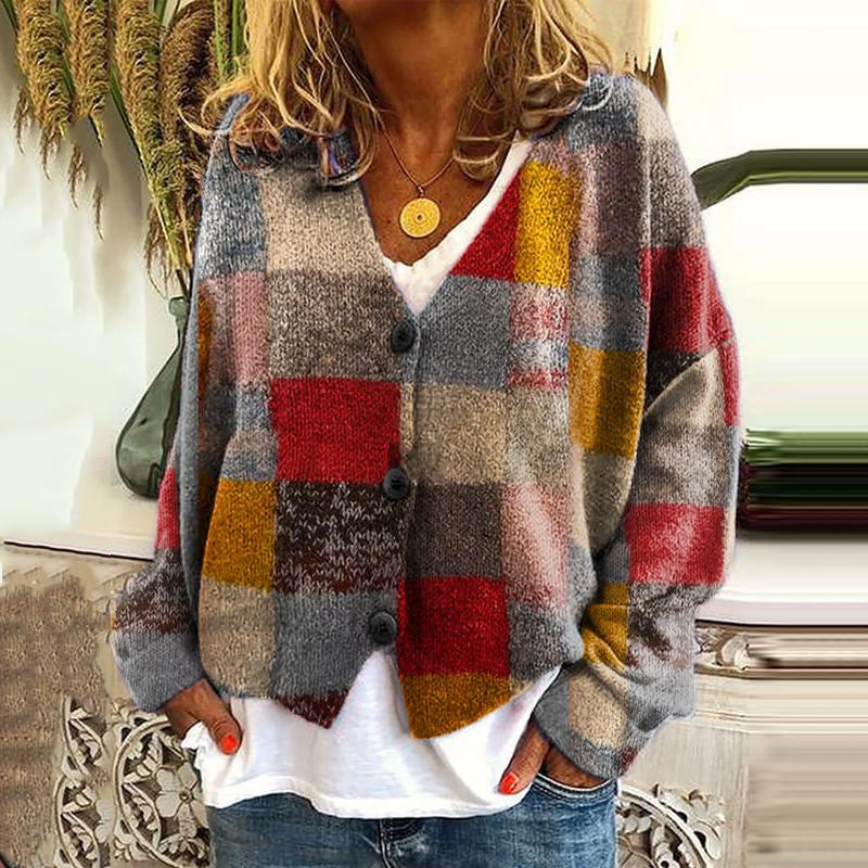 Printed Women's Cardigan Soft Knit Sweater Casual Poncho Coat