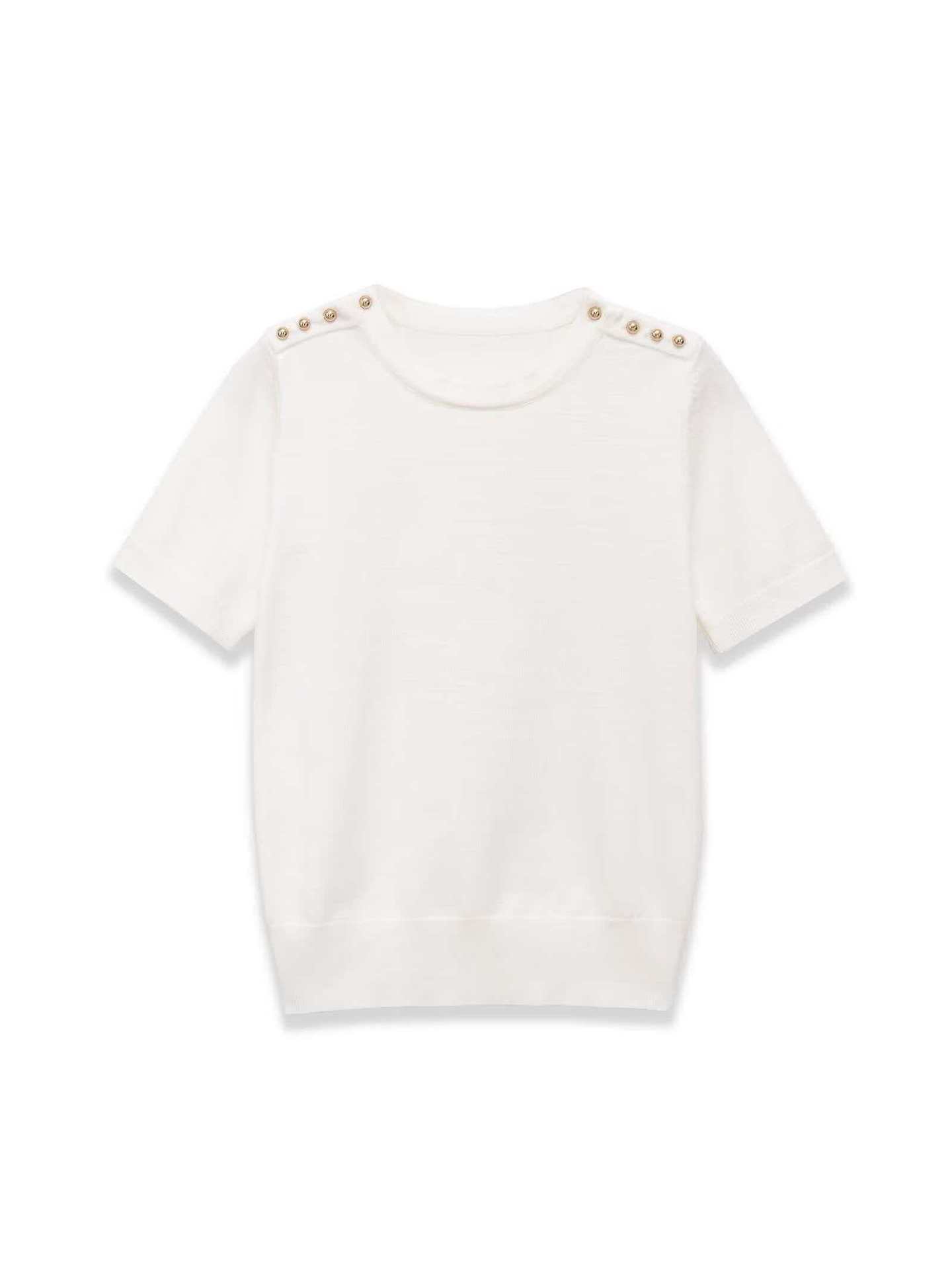 Women's Summer Short Sleeve Crewneck Knit Top with Shoulder Detail