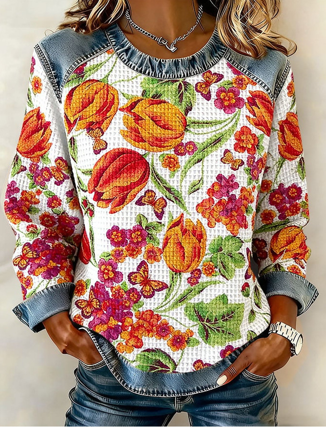 Women's Floral Botanical Print Crewneck Sweatshirt