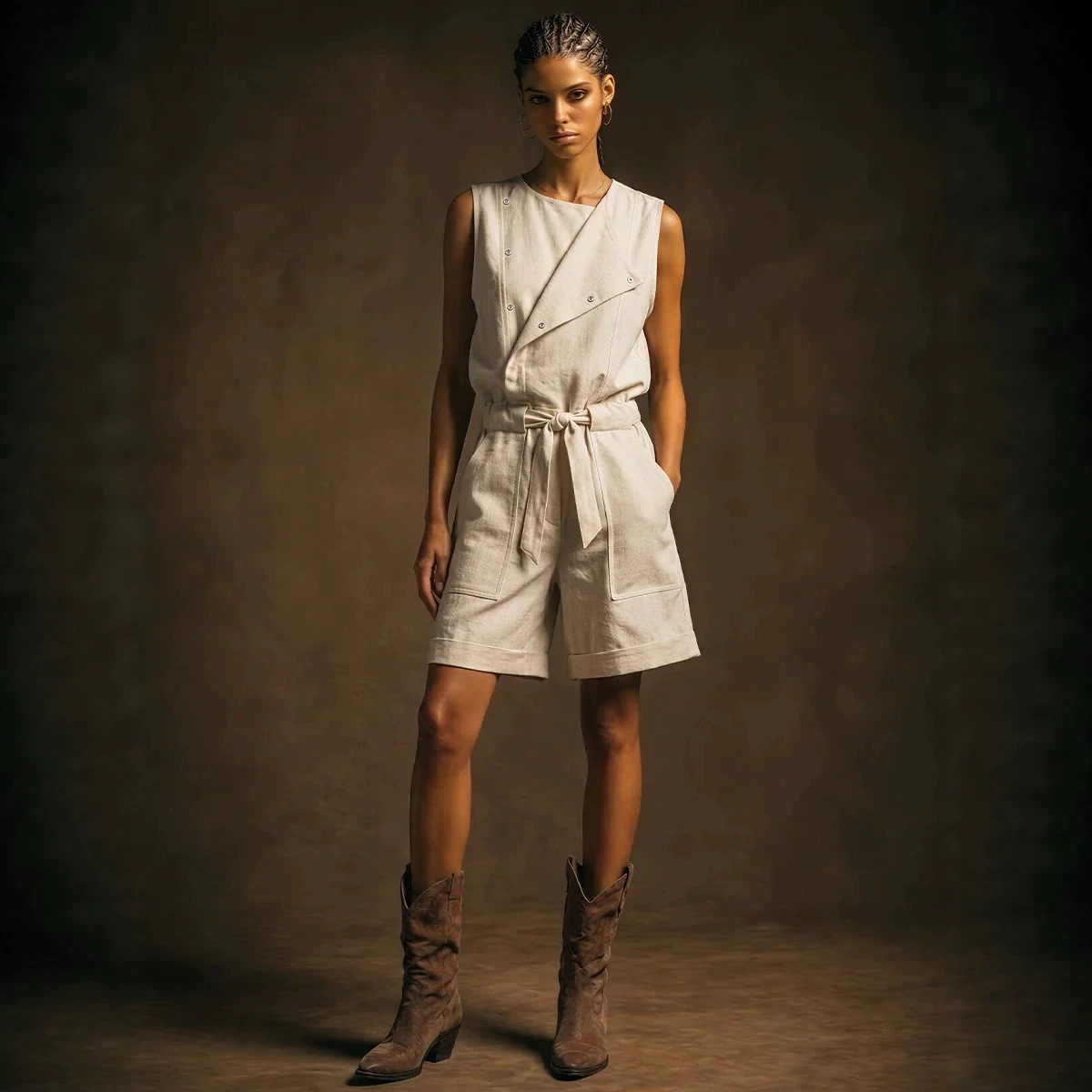 Women's Summer Cargo Jumpsuit Wide Leg Sleeveless