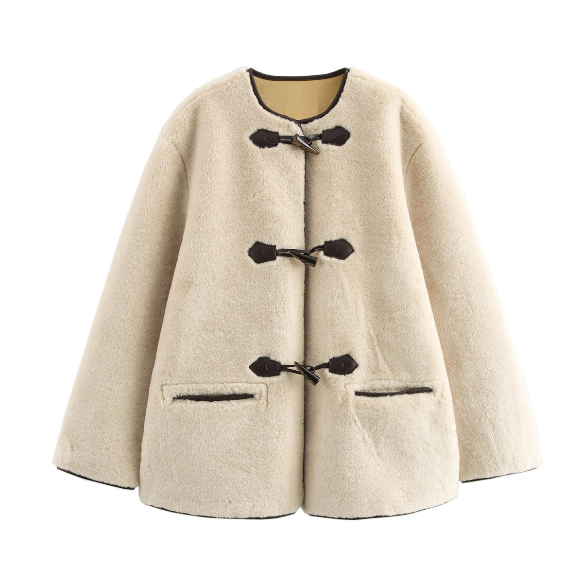 Women's Faux Fur Coat with Knot Button Detail