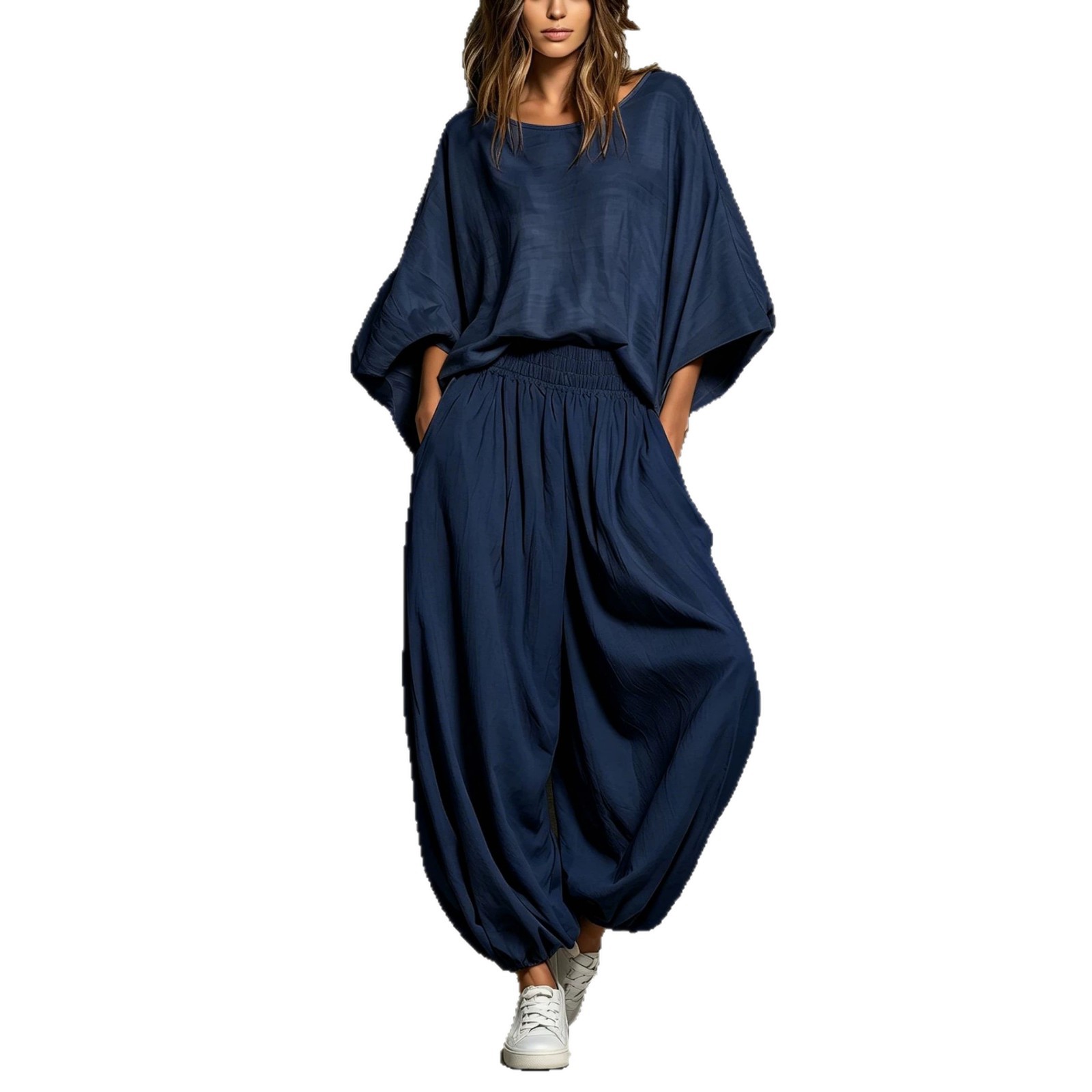 Women's Casual Crewneck Loose Top & Wide-Leg Pants Two-Piece Set