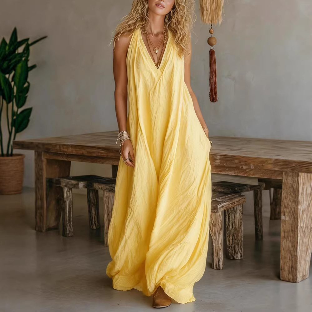 Women's Casual Sleeveless Loose Long Dress with Pockets