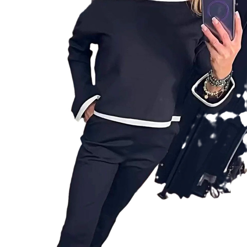 Women's Casual Color-Block One-Shoulder Long-Sleeve Two-Piece Set