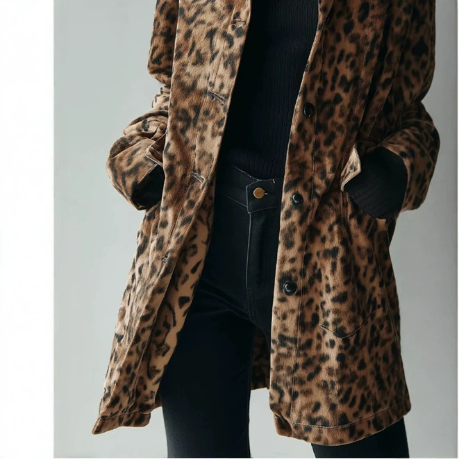 Retro Leopard Print Mid-Length Shirt Jacket