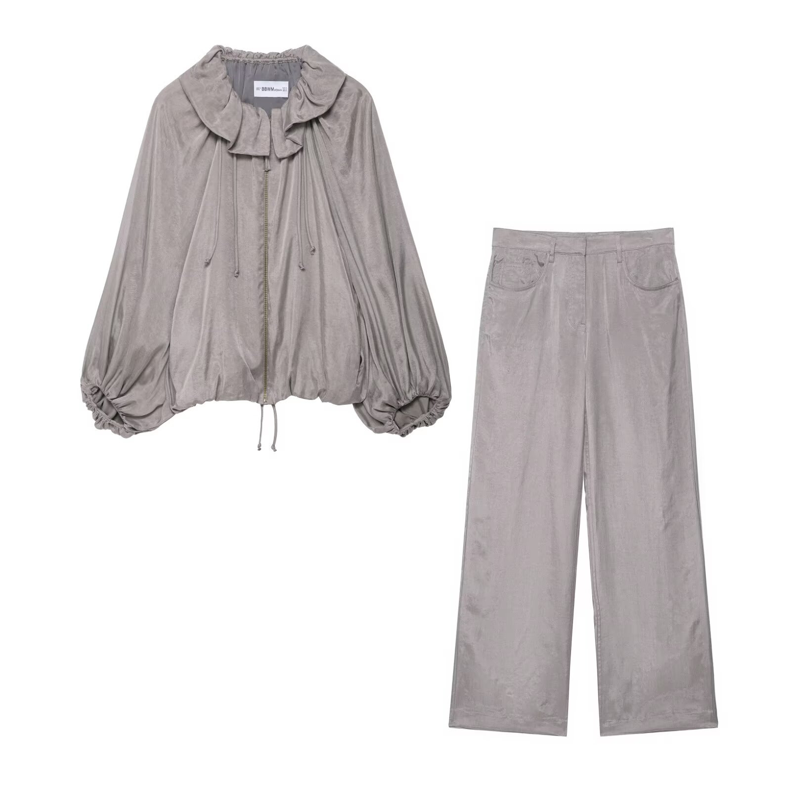 Women's Satin-Feel Bomber Jacket and Pants Set