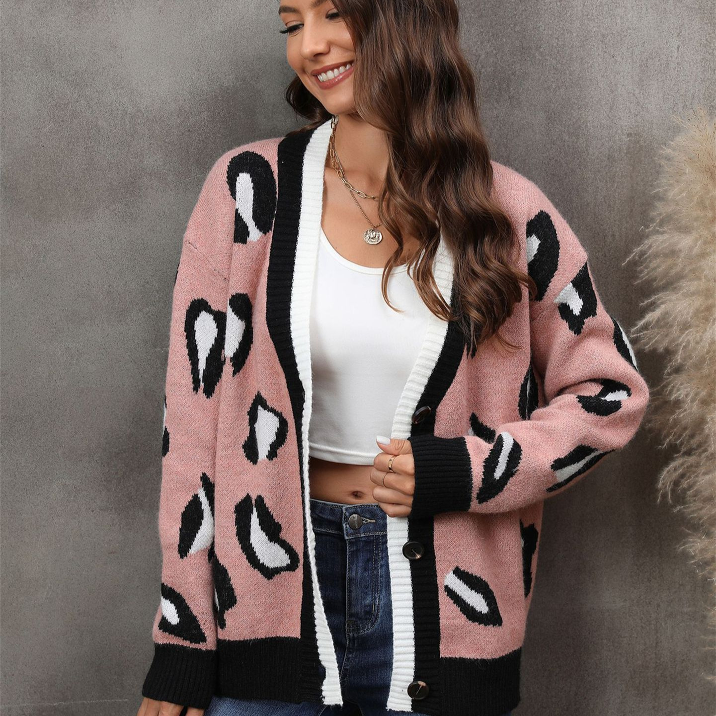 Leopard Print Button-Front Knit Cardigan Sweater Plus Size