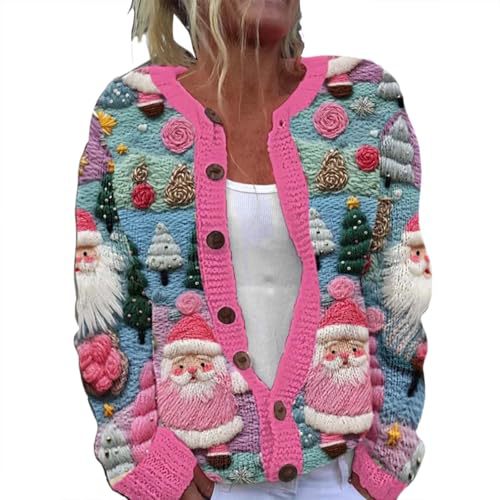 Women's Cartoon Forest Maple Leaf Print Button Cardigan Sweater