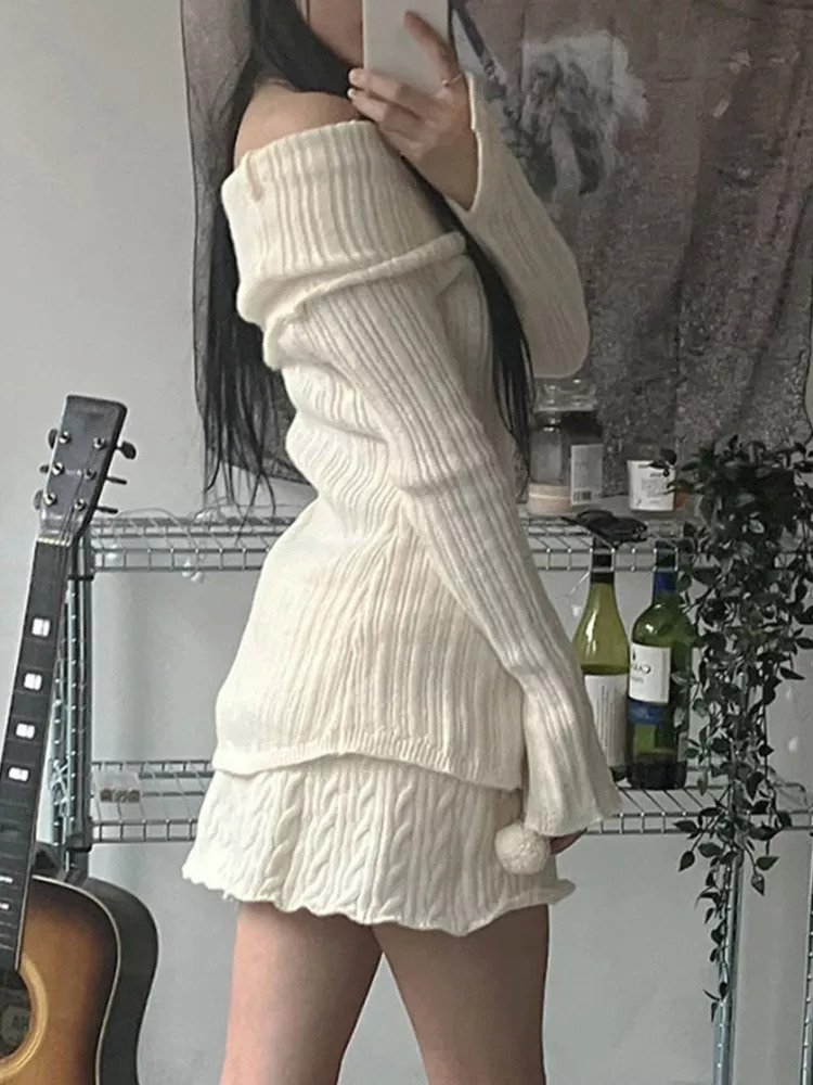 Off-Shoulder Long-Sleeve Button-Front Knit Top