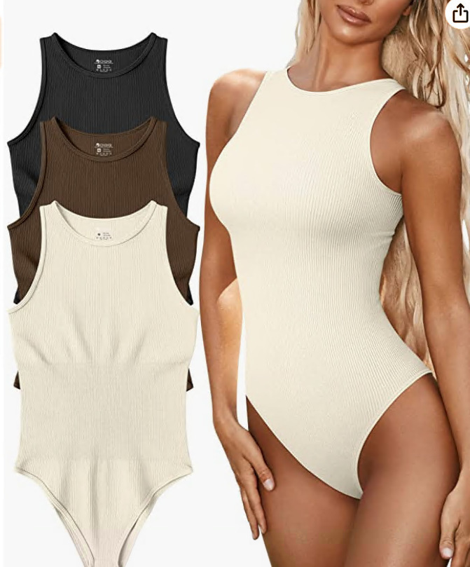 Women's Sleeveless Ribbed Bodysuit One-Piece Swimsuit