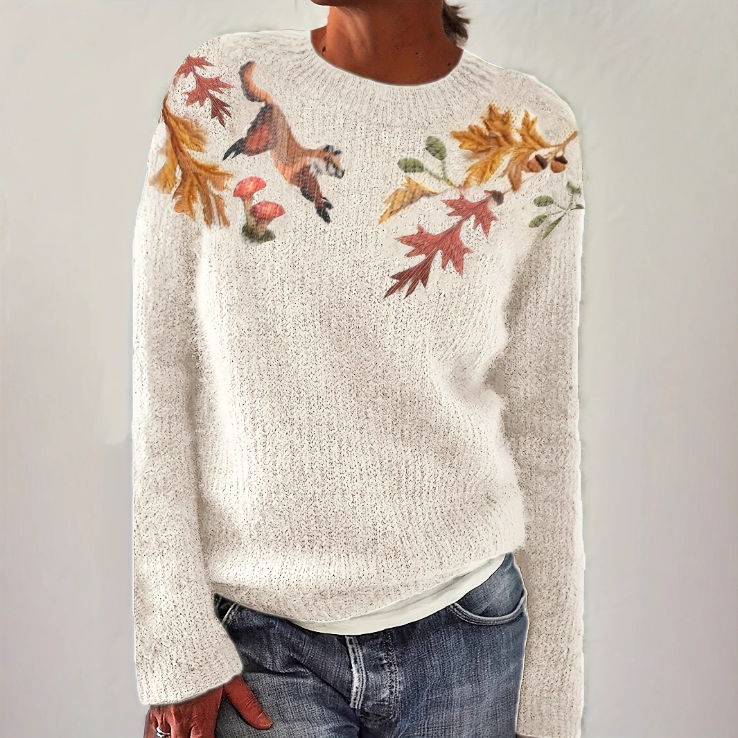 Floral Print Crewneck Long Sleeve Knit Top